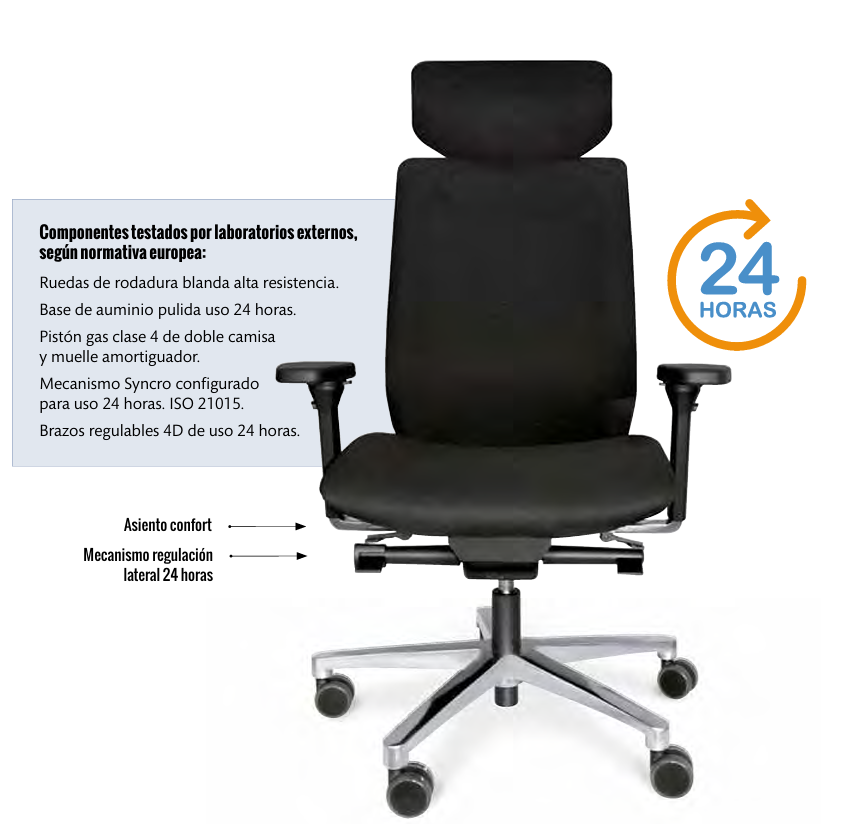 Silla ergonomica 24 horas modelo VELA fabricante Luyando System